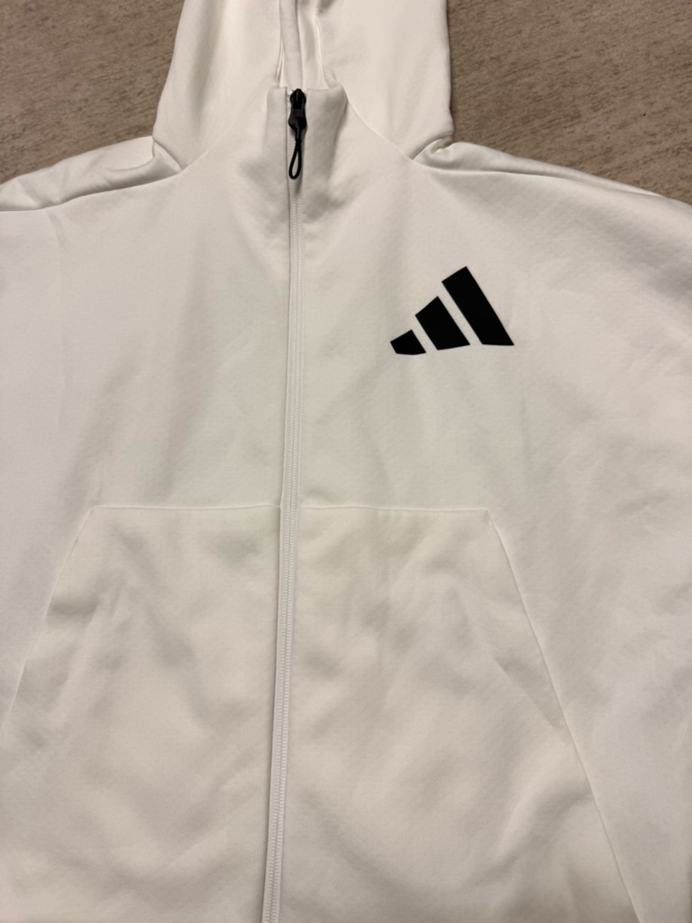 adidas White Zip-Up Hoodie with Black Logo - Picture 2 of 7